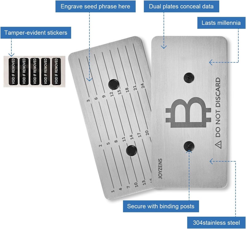 JOYZENS Seed Phrase Storage Kit - Metal Backup Plates, Bitcoin & Crypto Wallet Cold Storage, Tamper-Evident Design (2-Plates) (Double Plate) - Image 3